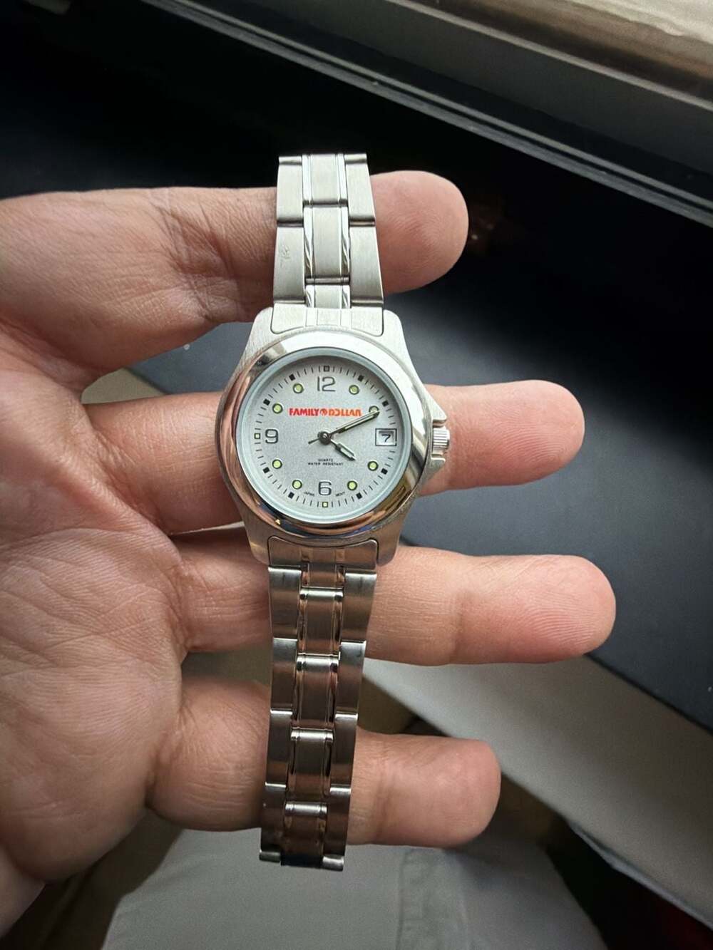 Family Dollar Quartz Analog Water Resistant Watch Silver Tone Stainless Steel